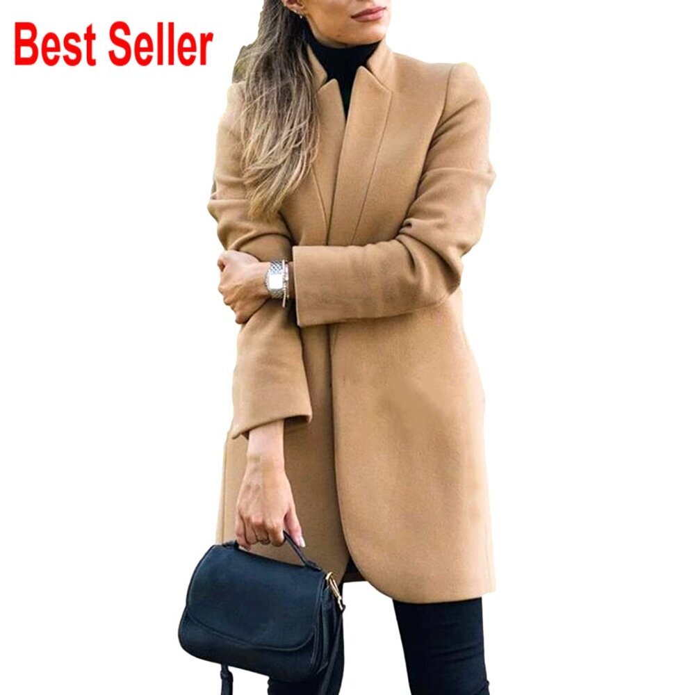 Slim Fit Trench Coat Classic Chic Elegant Notched Lapel Pea Coat Outerwear